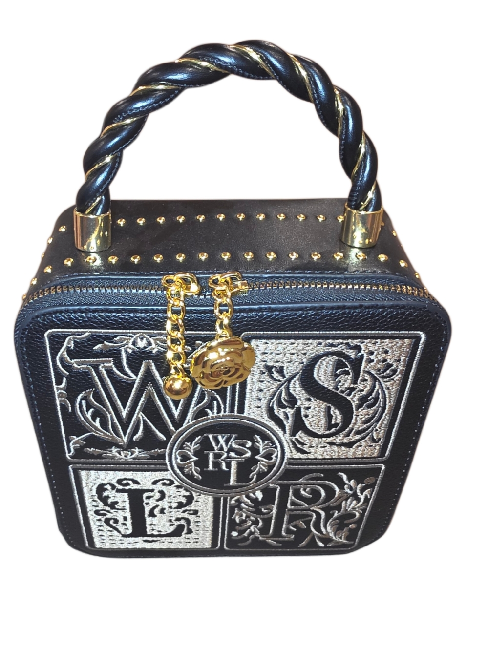 Brand New - Black and Gold Embroidered Top-Handle Mini Bag
